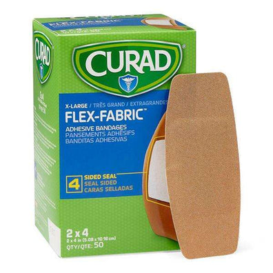 Bandage Strips Fabric Curad 2x4" Flesh Not Made With Natural Rubber Latex 50/Box, 12 BX/CA - Surgical Supplies NY